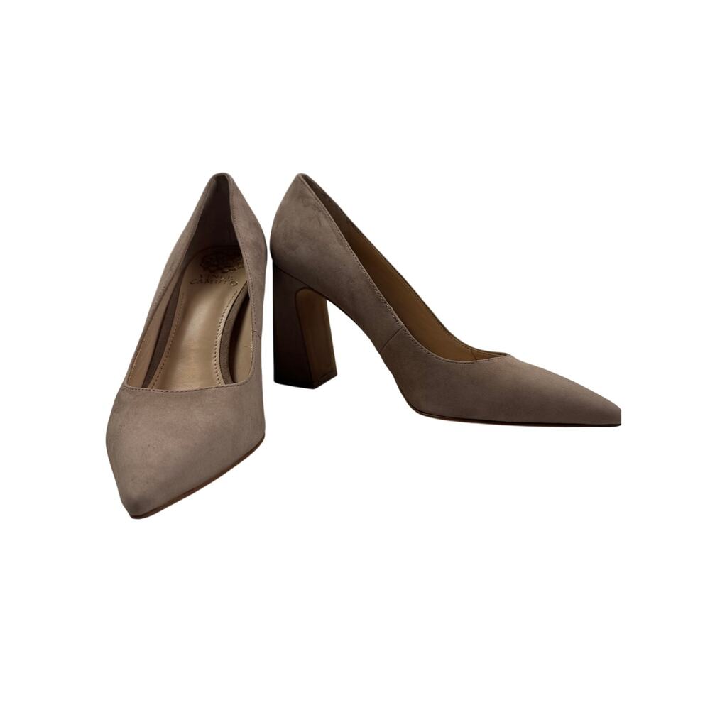 Vince Camuto Nude Natural Suede Pointed Toe Block Heel Pumps Women's Size 8.5